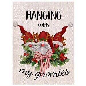 Gnome Christmas Gnomies Garden Flag Double Sided 12 × 18 Inch Hanging W/Gnomies